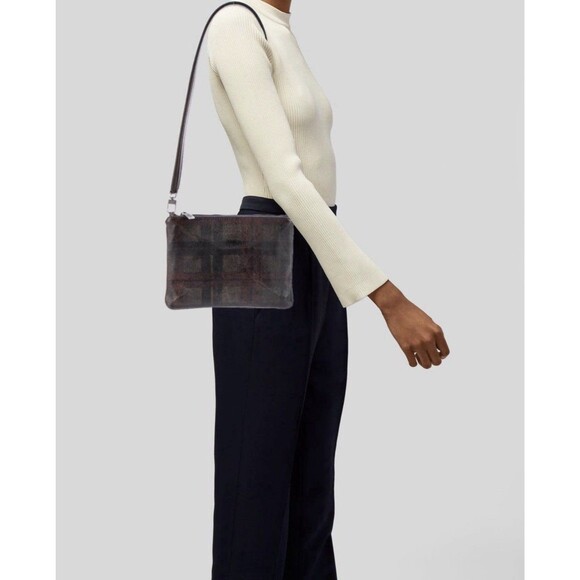 NUMERO 10 Shoulder Bag Embossed Leather Faded Plaid Design Good Used Condition - Picture 2 of 10